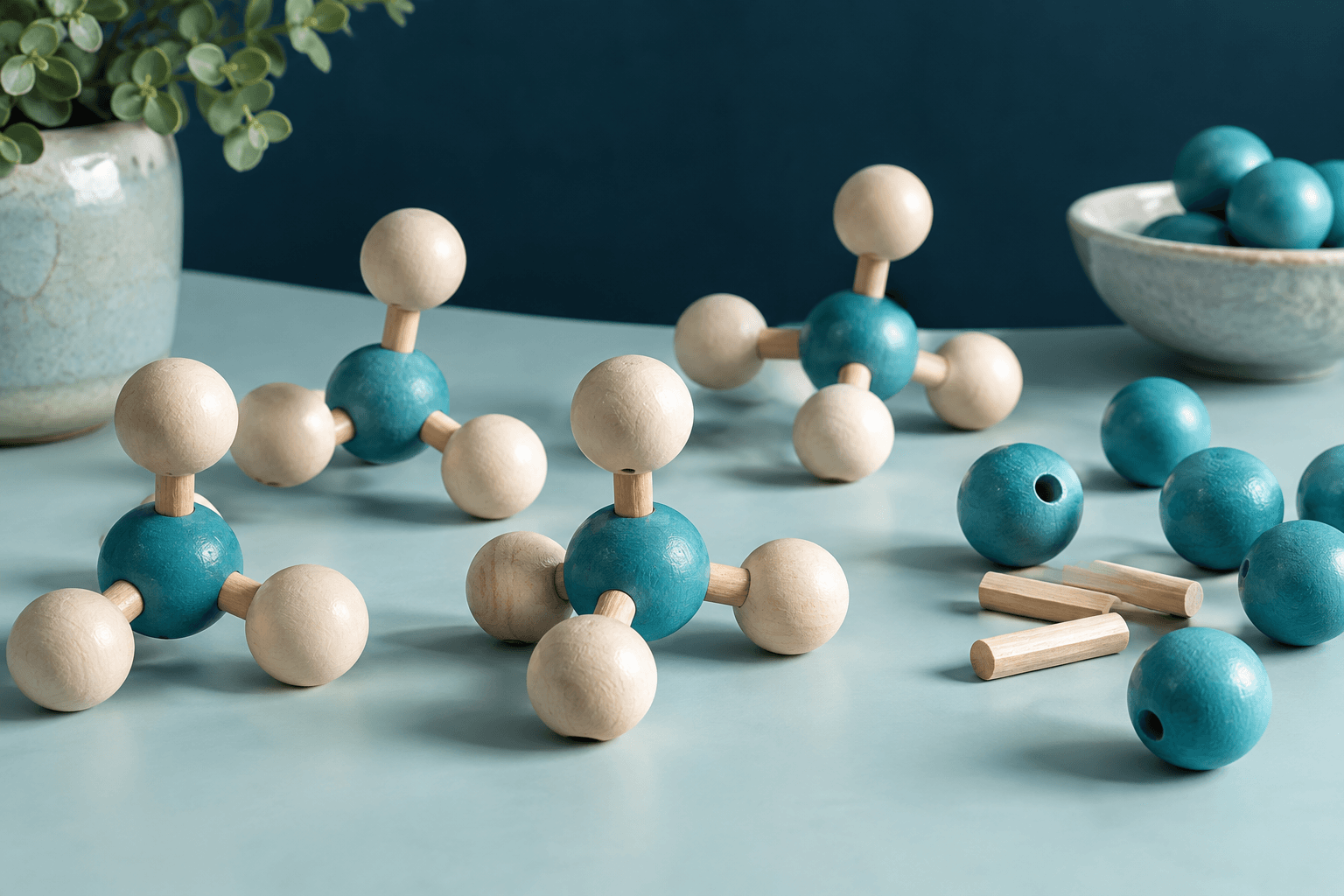 Original decorative study illustration for Limiting-Reactant Problems: Compare What Each Reactant Can Make