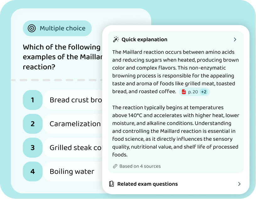 A multiple-choice question on Maillard browning in the Voovo app