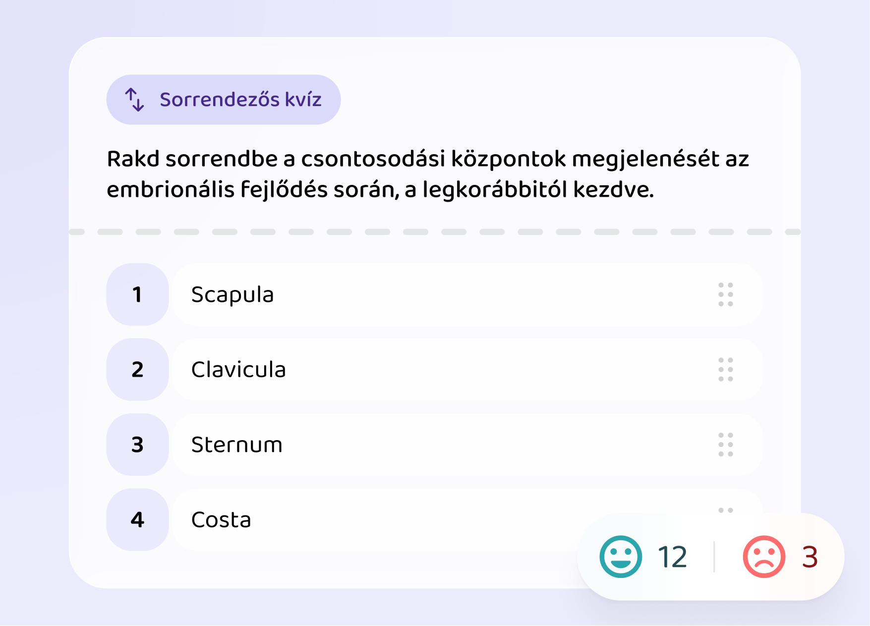 Sorrendezős gyakorló feladat a Voovo appban