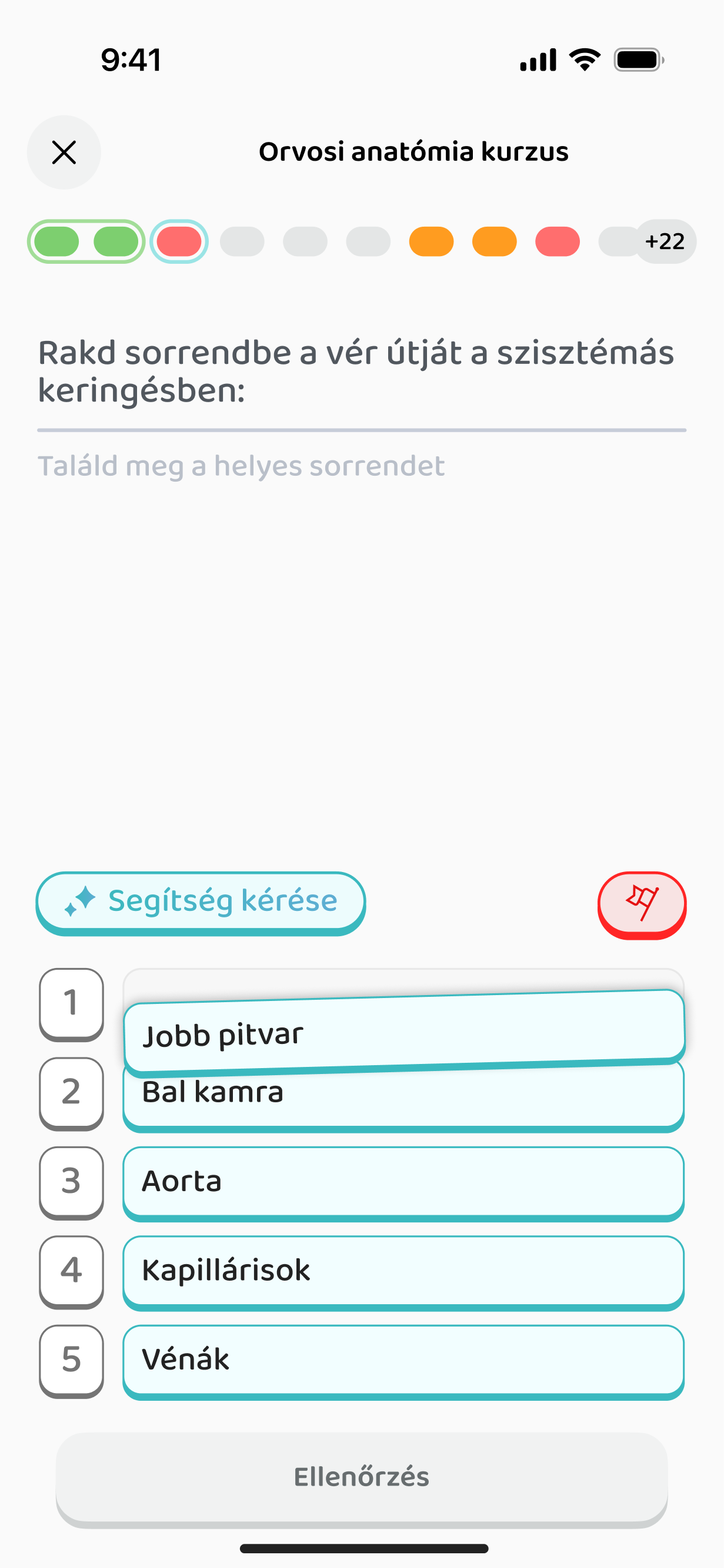 Sorrendezős feladat: a vér útja a keringésben