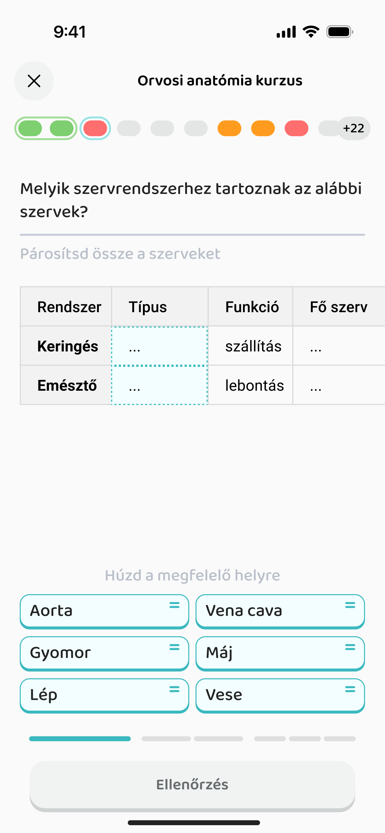 Táblázatos feladat: szervrendszerek