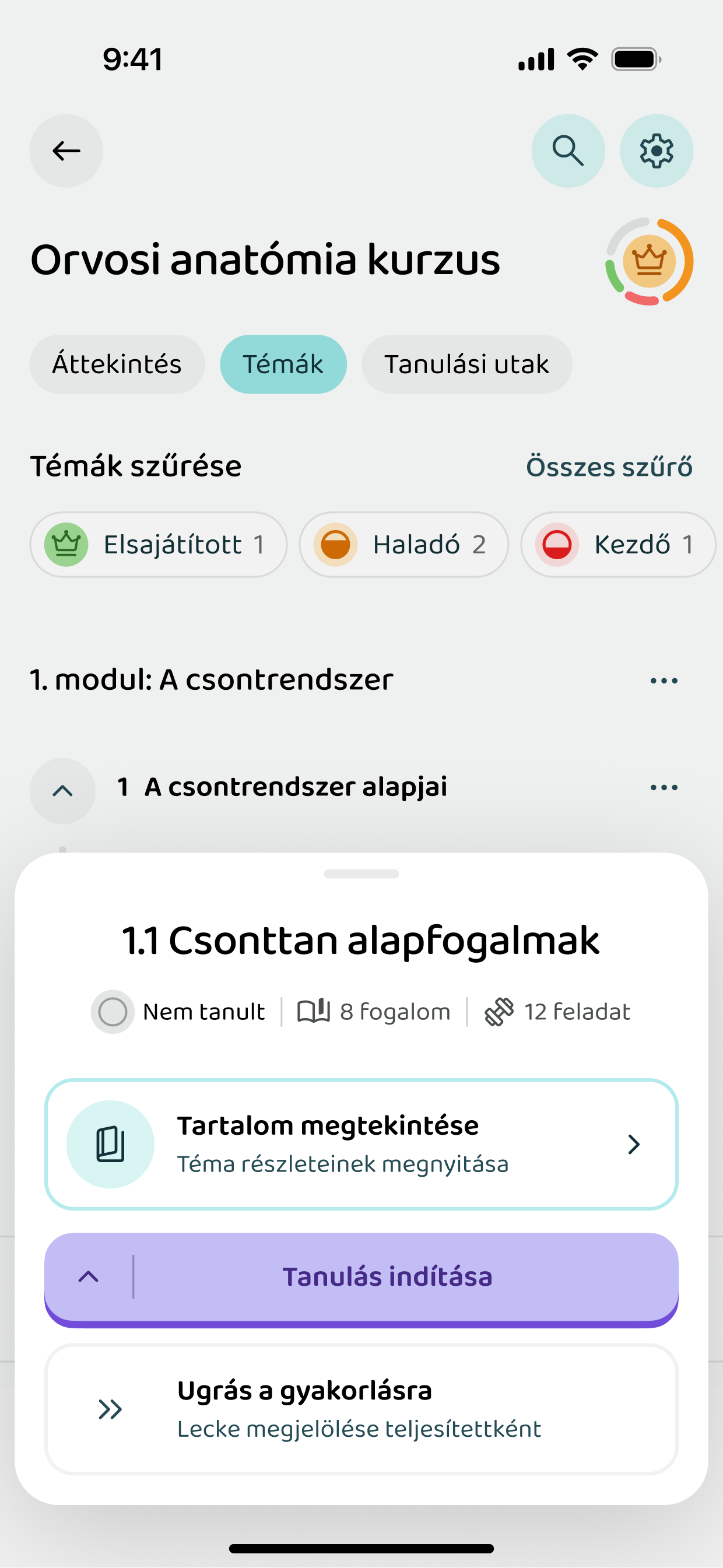Lecke indítása egy témakörön belül