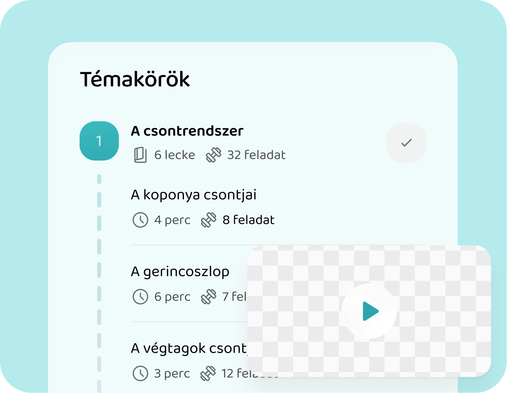 A kurzus témakörei és leckéi a Voovo appban