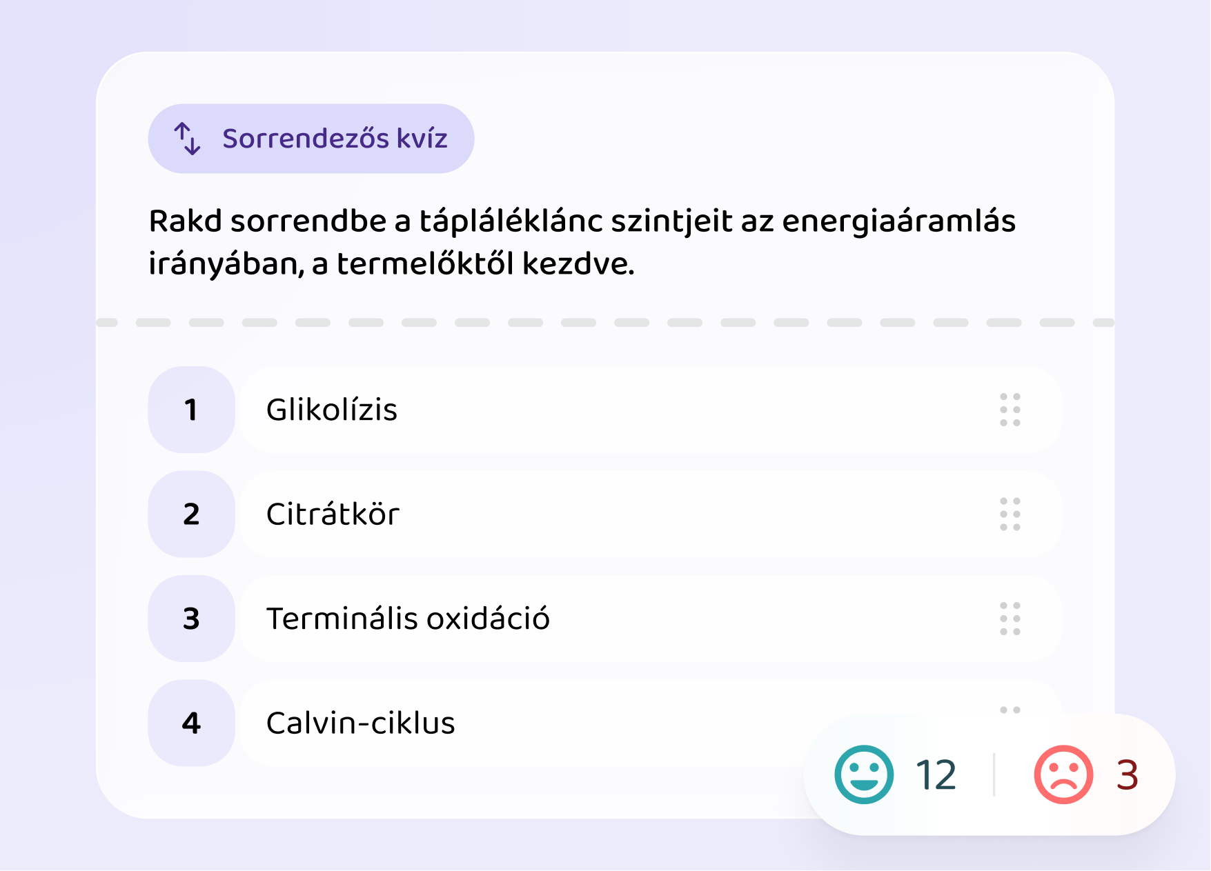 Sorrendezős kvíz a táplálékláncról a Voovo appban
