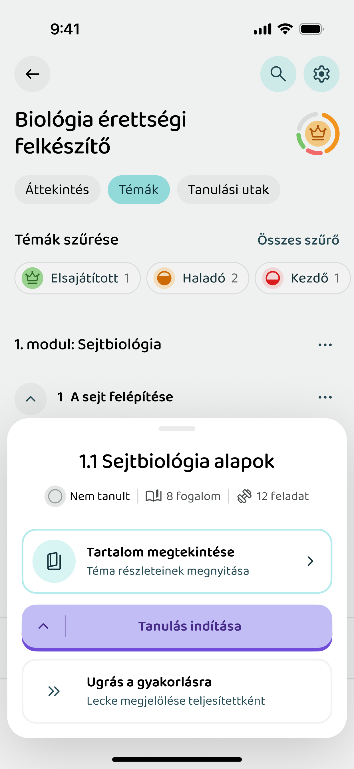 Lecke indítása egy témakörön belül
