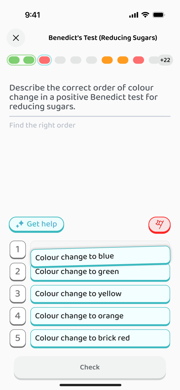 Ordering task: the Benedict's colour change