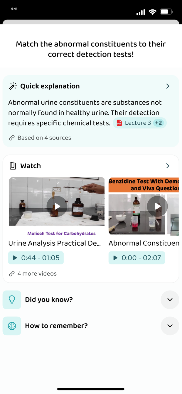 The material that goes with a test