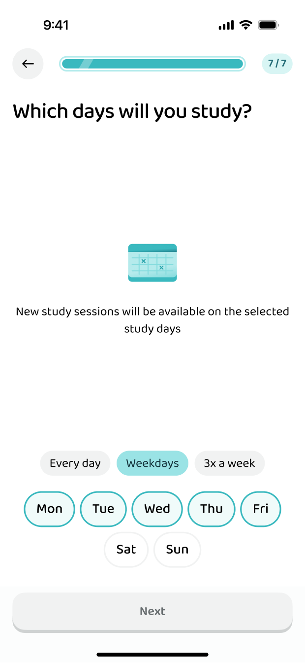 Choosing which days you study