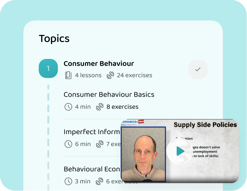 The AQA economics topics and lessons in the Voovo app