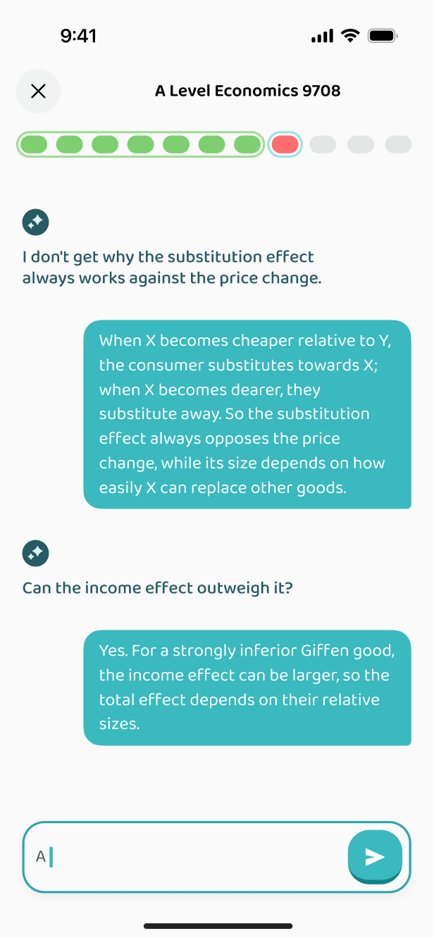Asking the app about a question mid-exercise