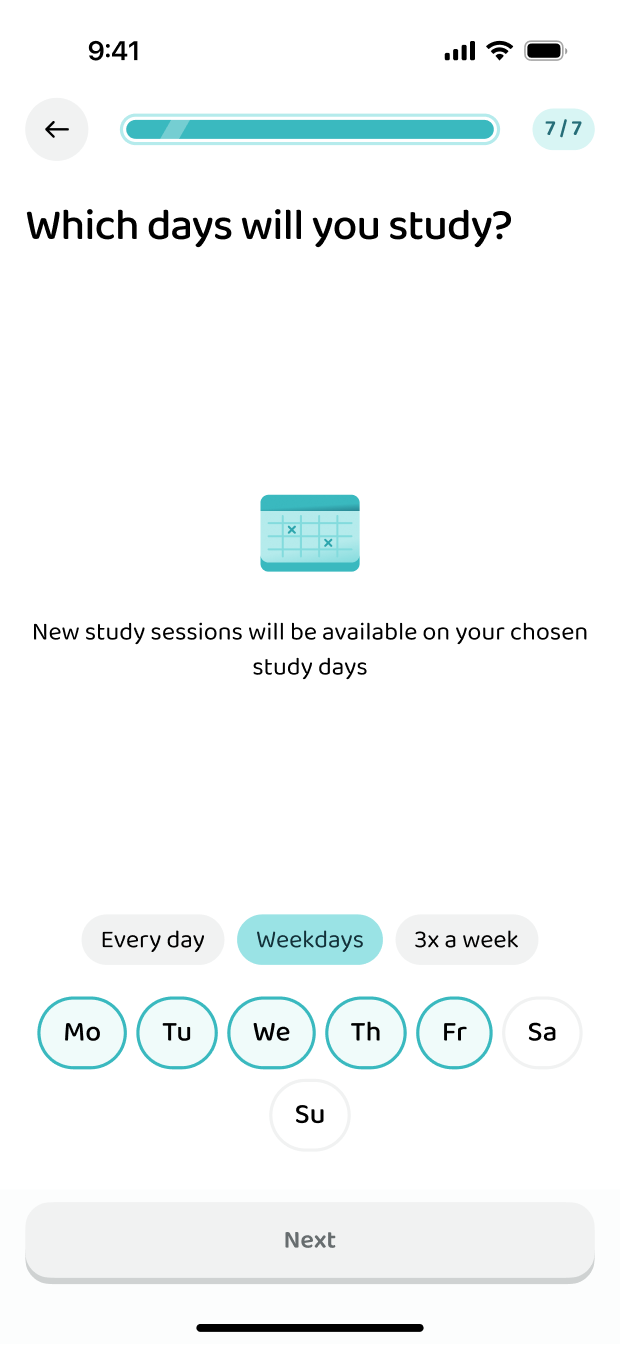 Choosing which days you study