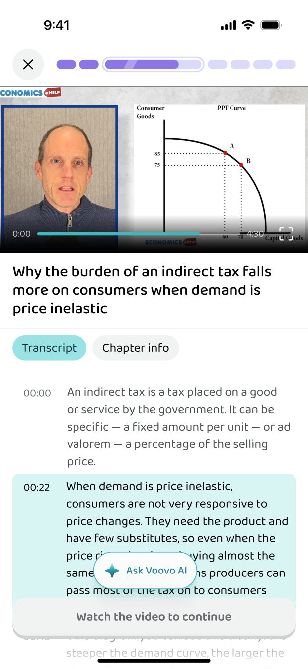 A video lesson with the transcript beside it