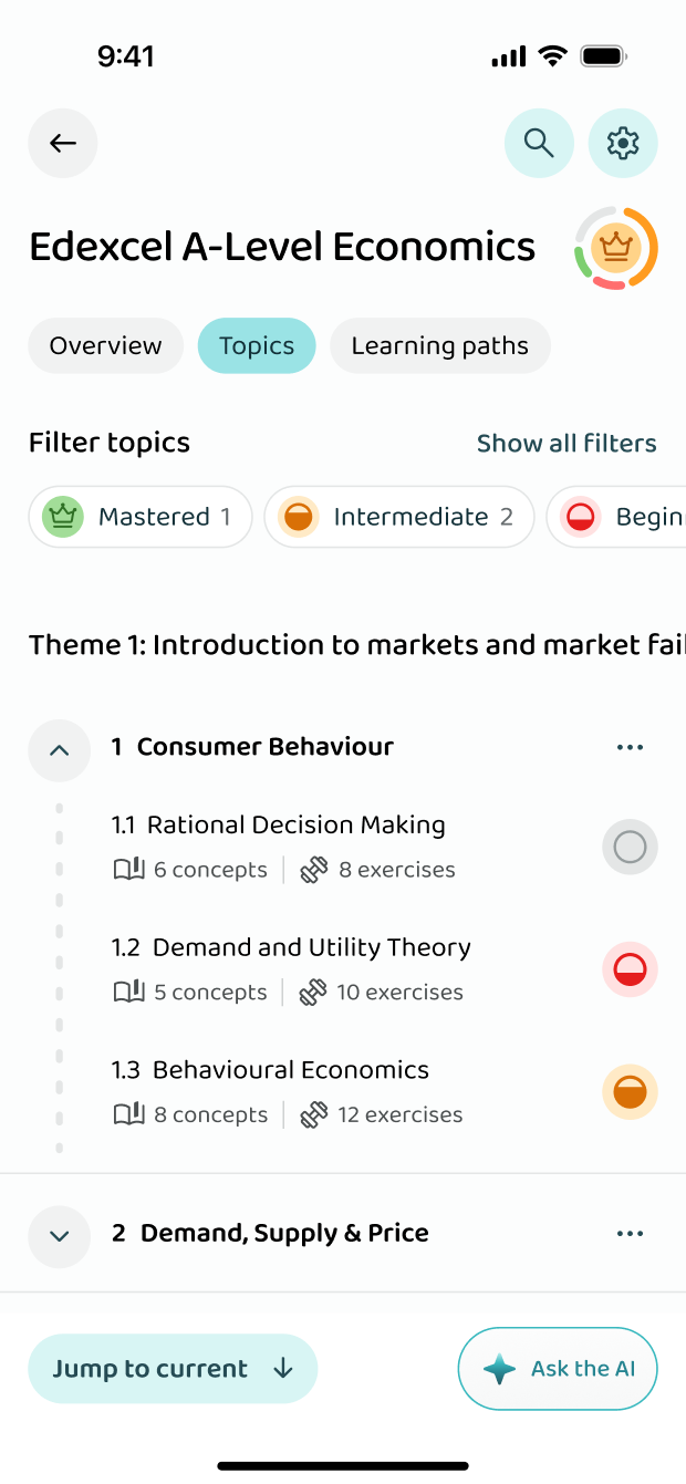 The topics as Edexcel groups them, filtered by how well you know them