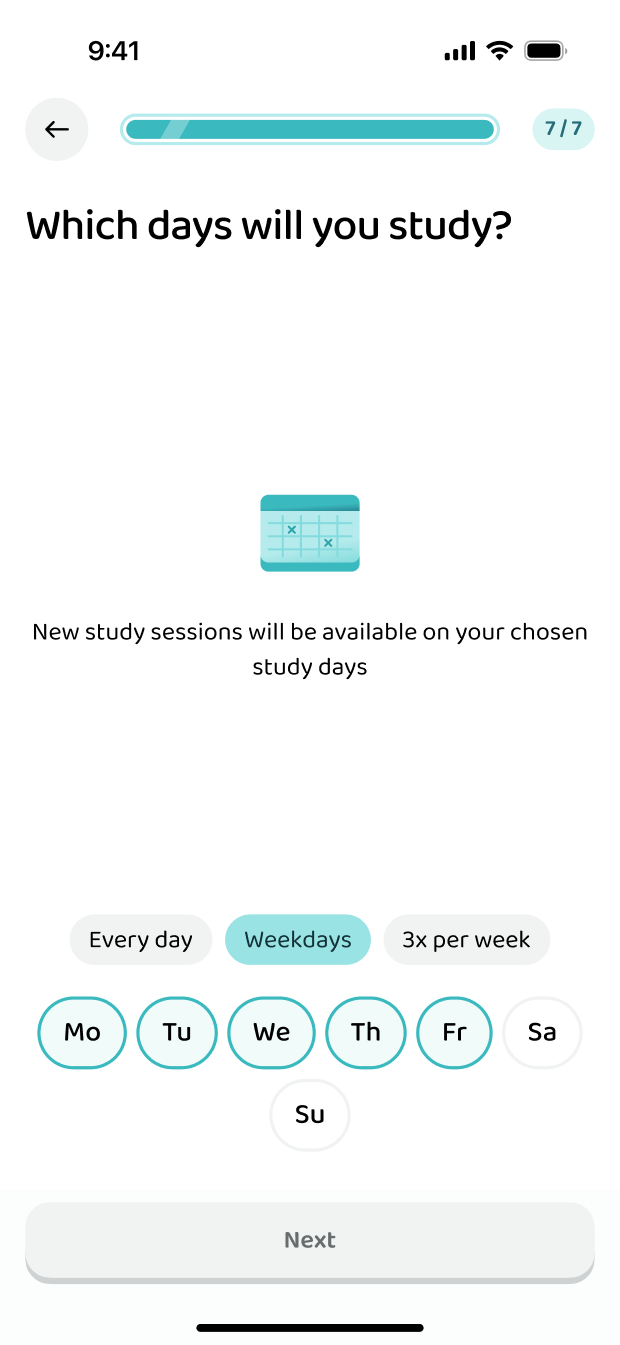 Choosing which days you study