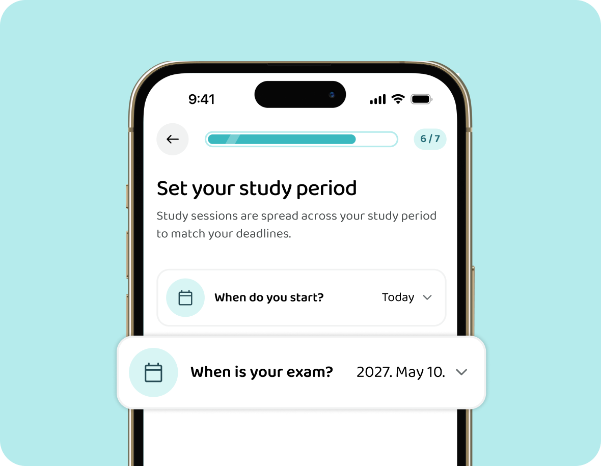 Setting the exam date in the study planner