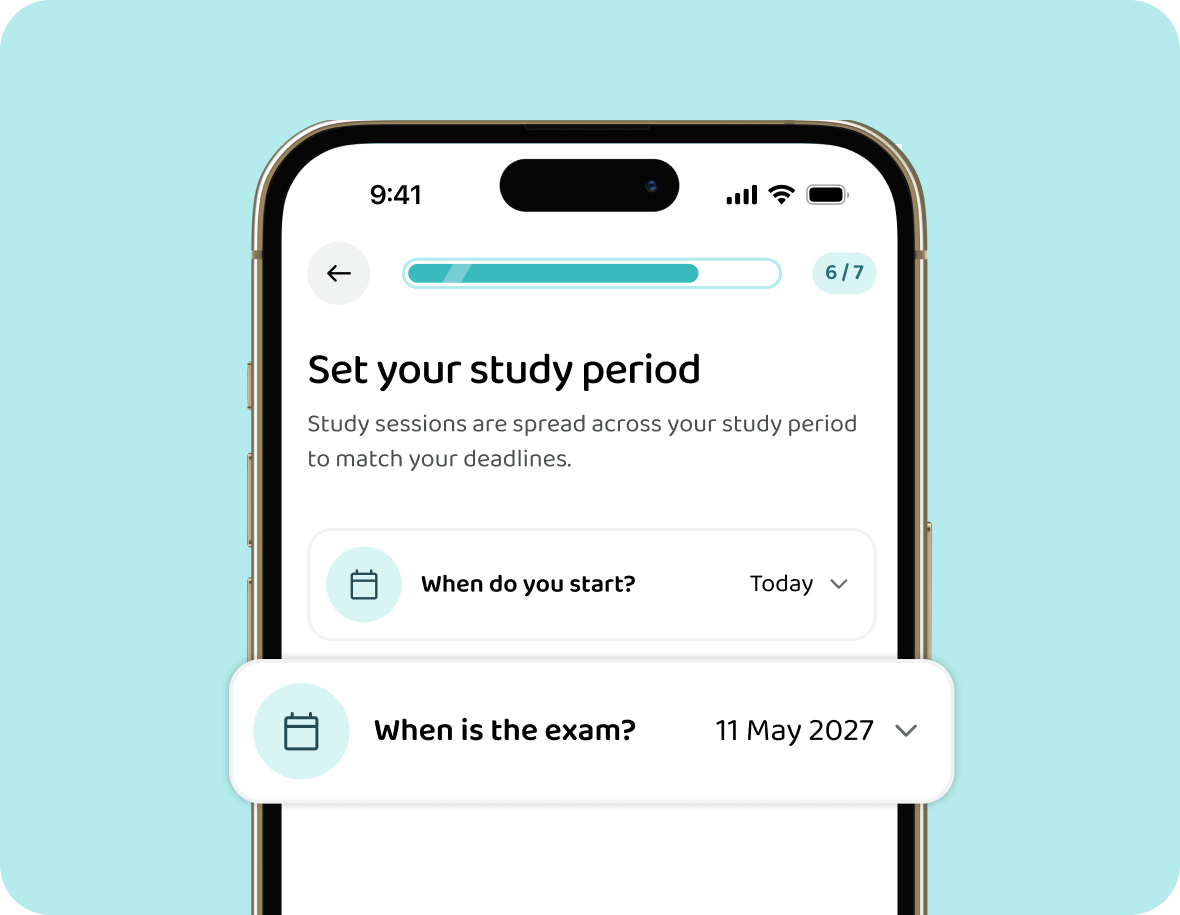 Setting the exam date in the study planner