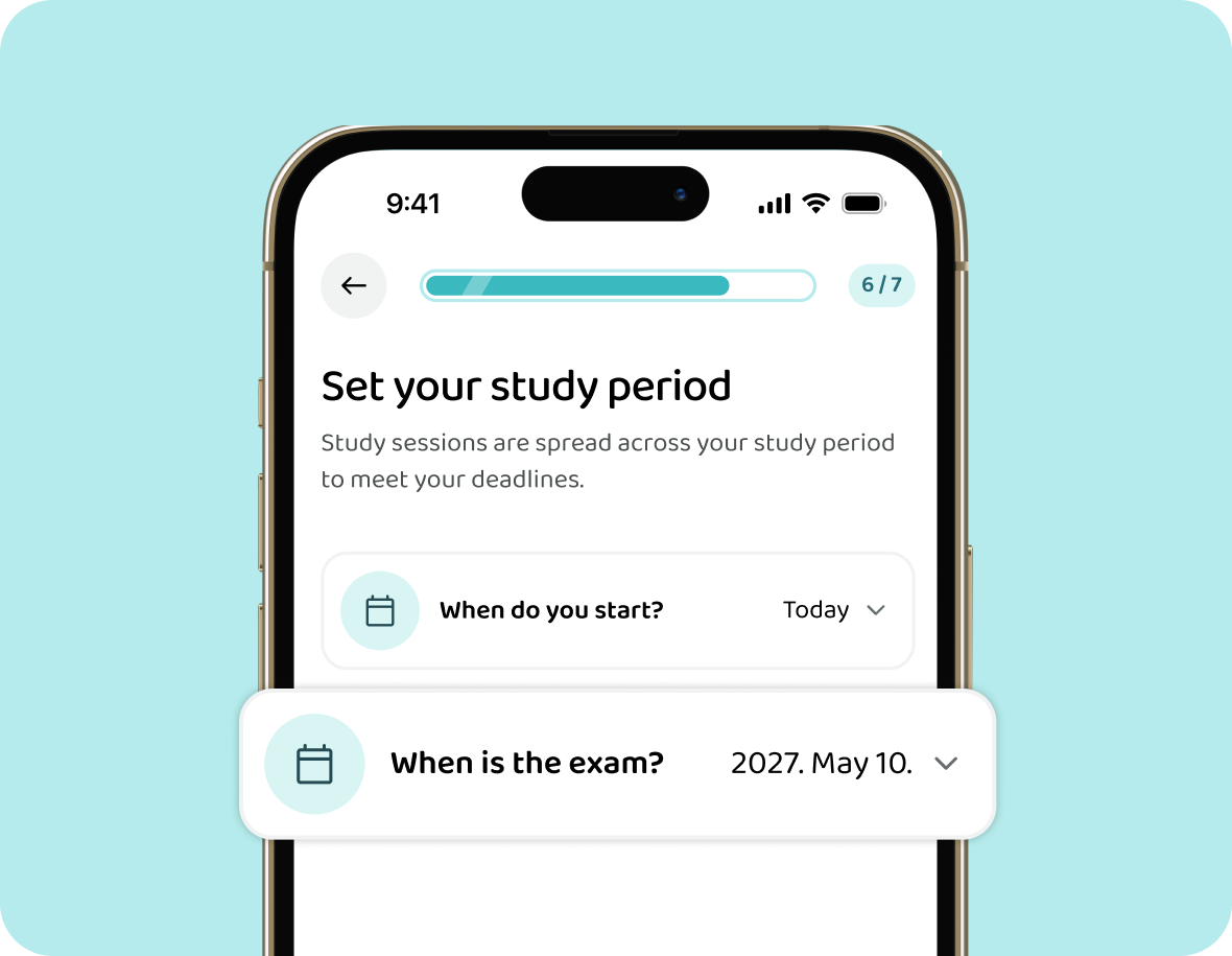 Setting the exam date in the study planner