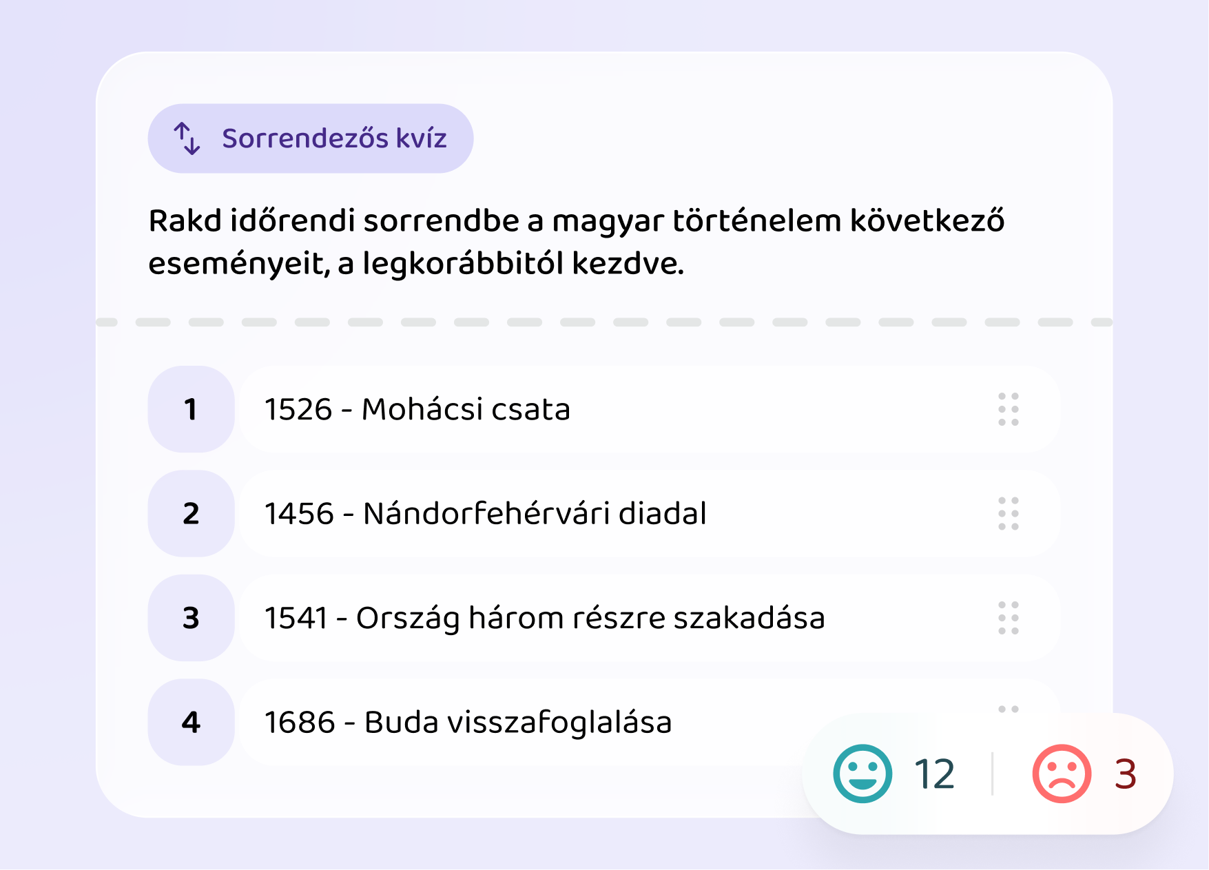 Sorrendezős kvíz a Voovo appban
