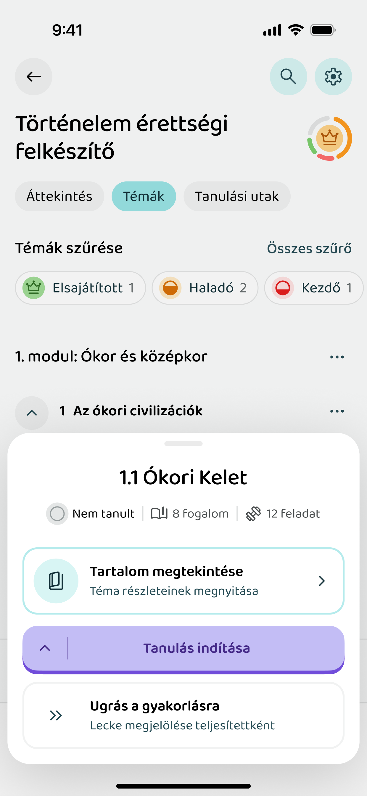 Lecke indítása egy témakörön belül