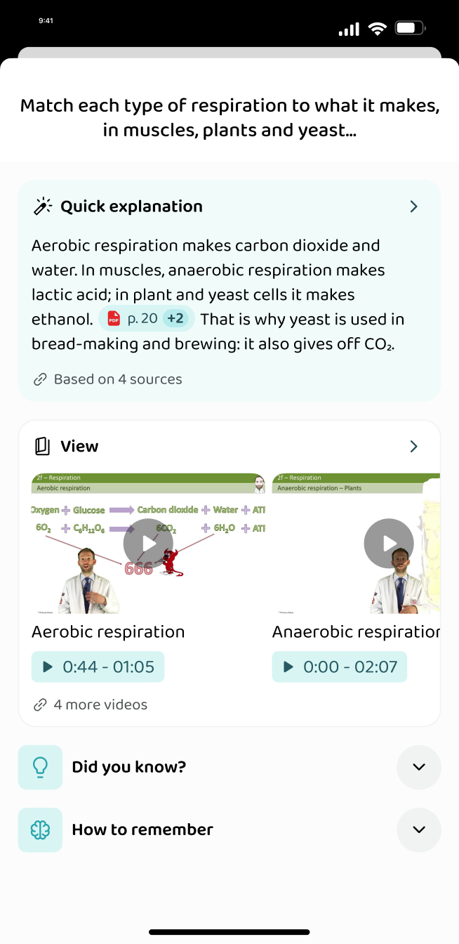 The explanation and videos attached to a question