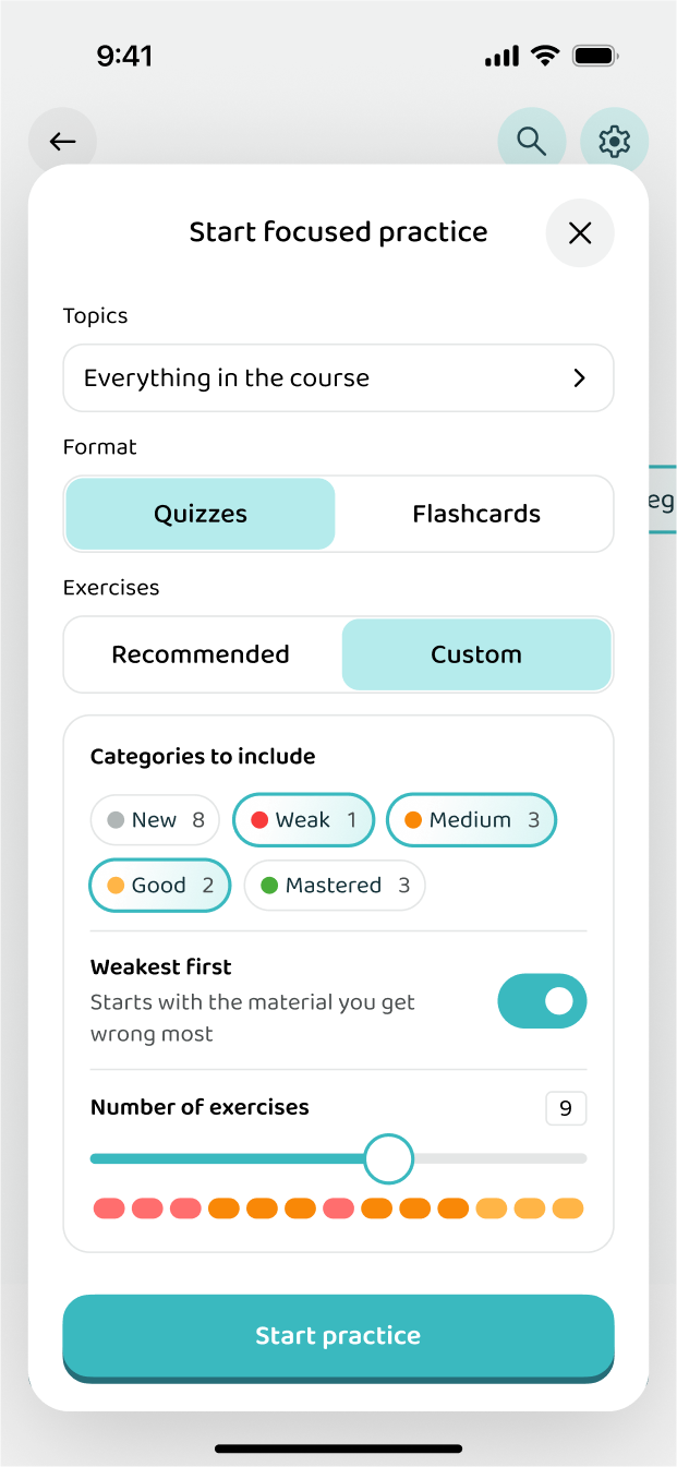 Starting targeted practice on your weakest topics