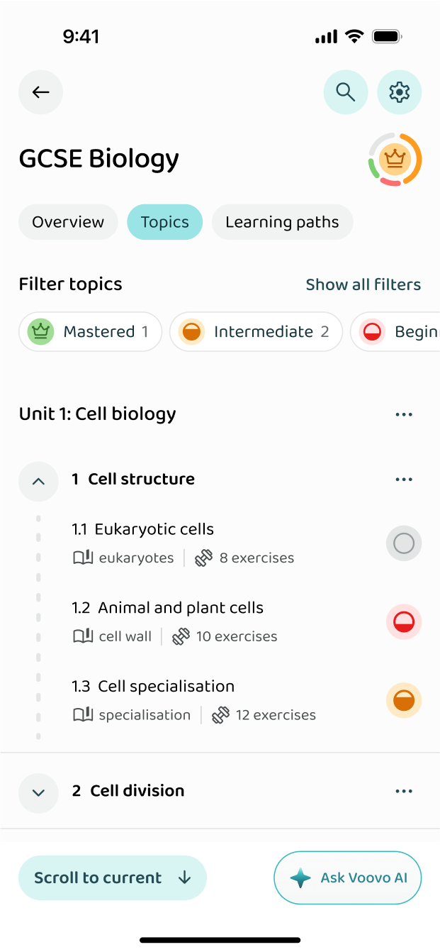 The course's topics, filtered by how well you know them