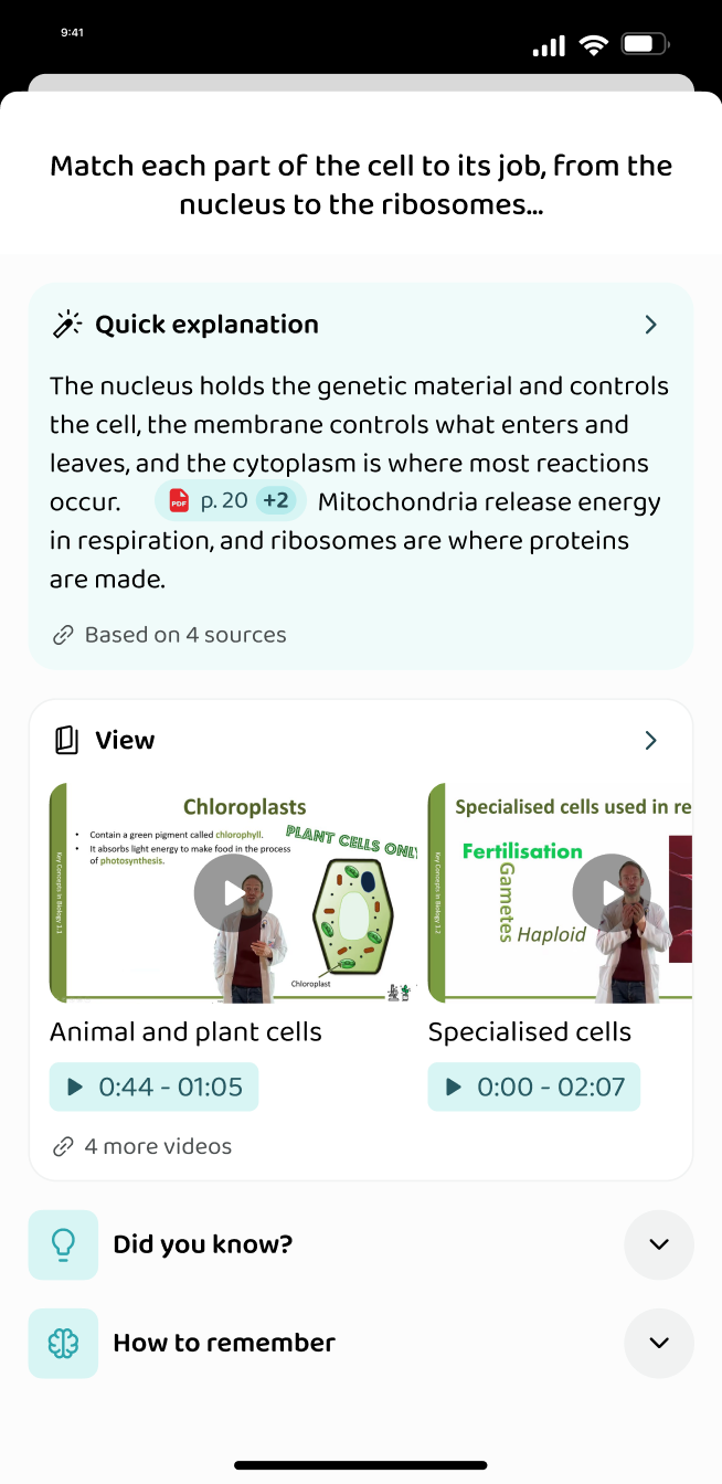 The explanation and videos attached to a question