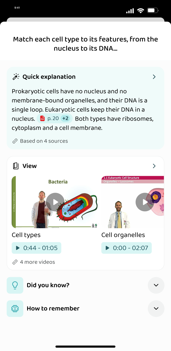 The explanation and videos attached to a question