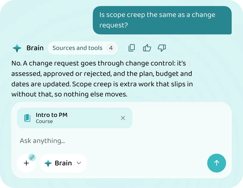 Brain explaining the difference between scope creep and a change request