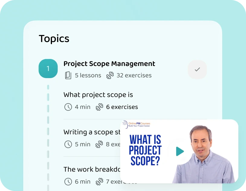 The Project Scope Management topic in the app, with its lessons and my video on project scope