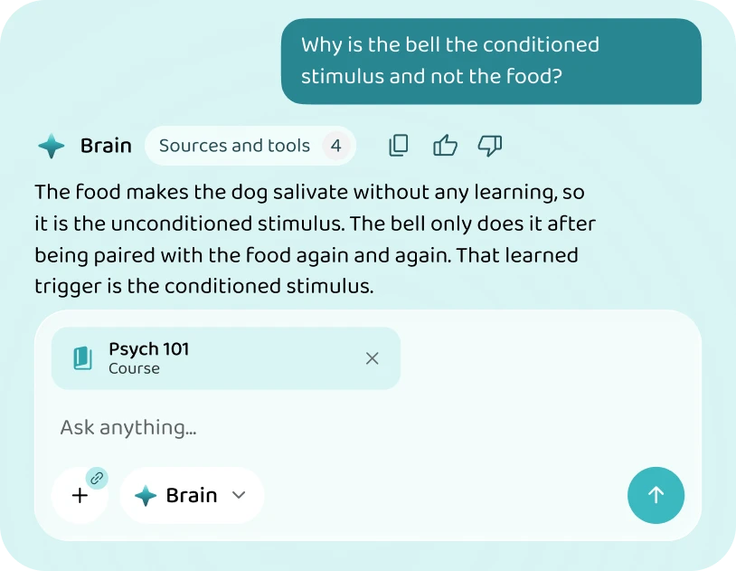 Brain explaining a conditioning question from the course