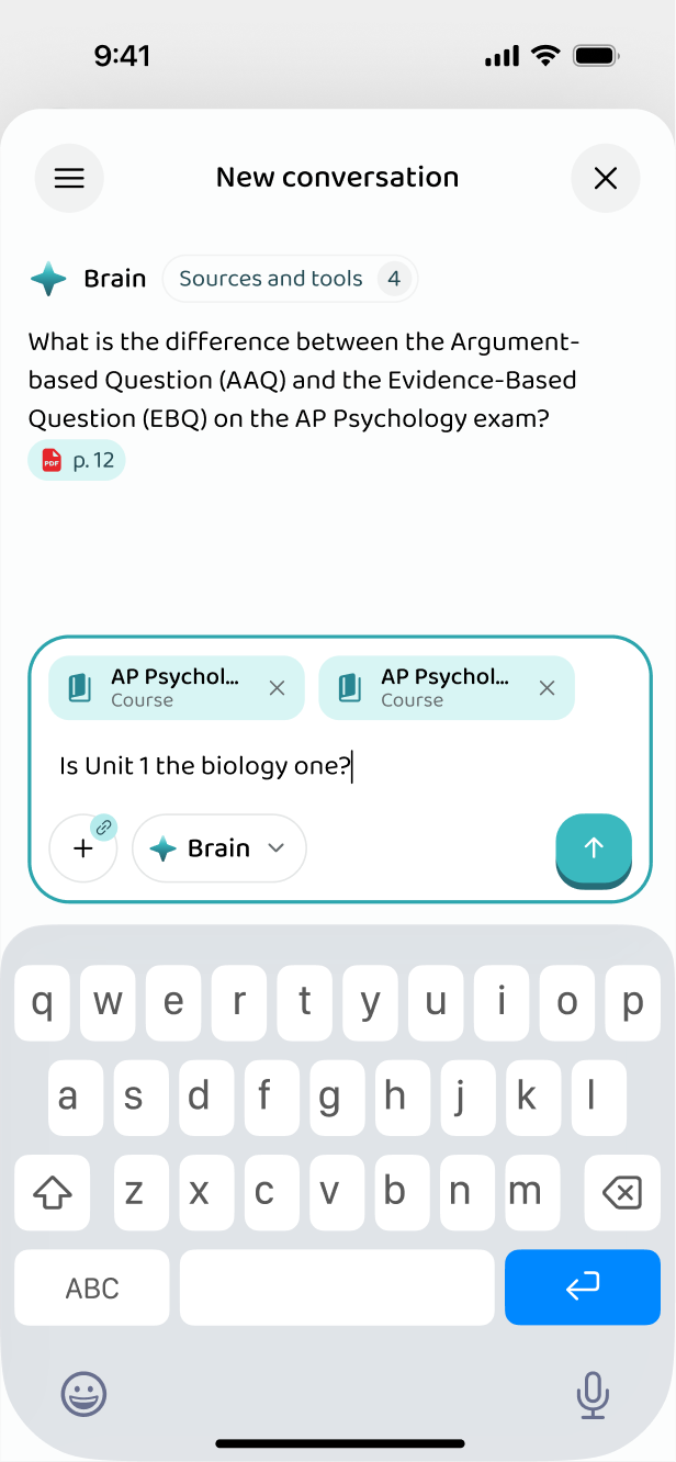 Asking the app about the AP Psychology material