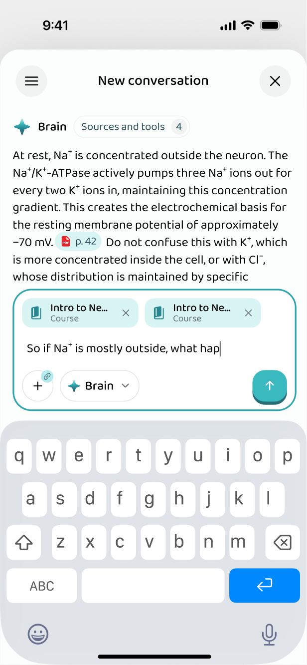 Asking the app about the Intro to Neuroscience material