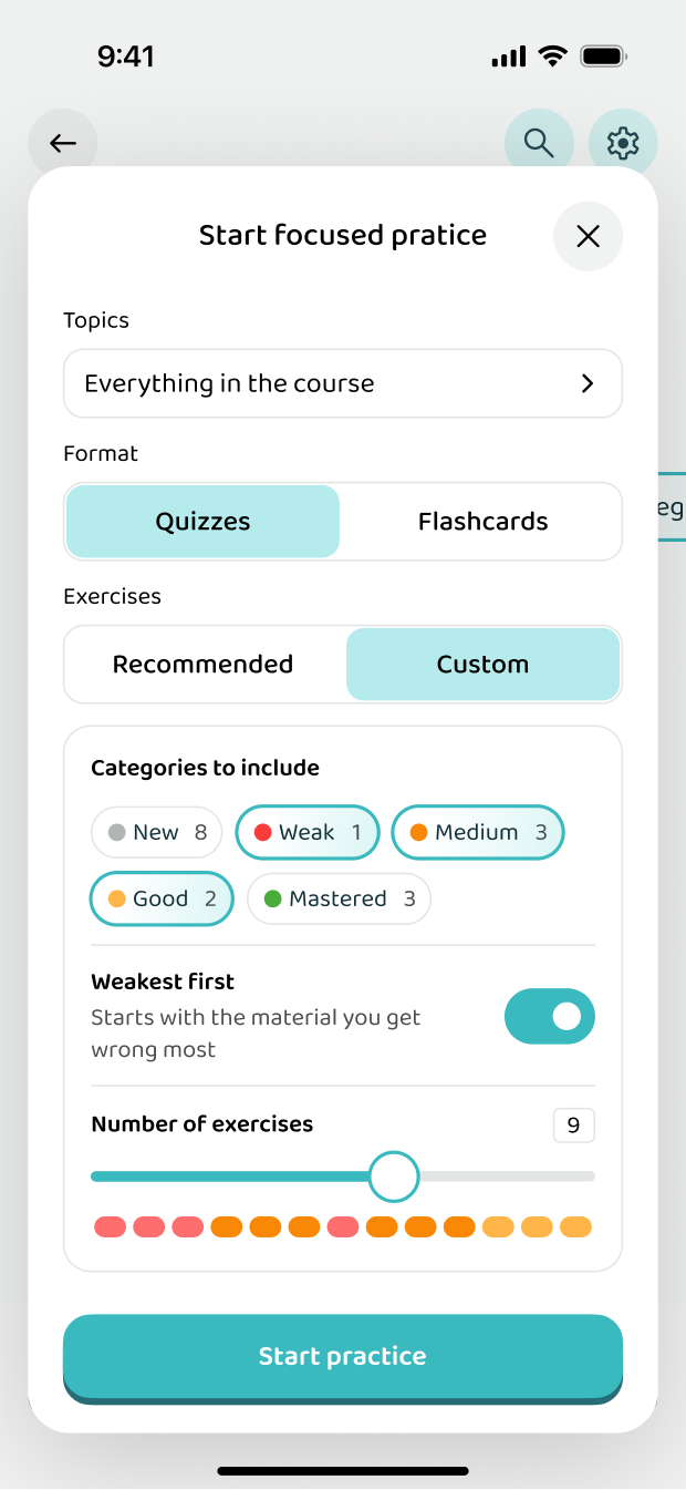 Starting targeted practice on your weakest topics