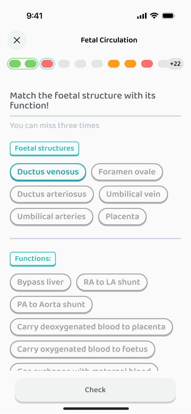 Matching: foetal structures and their functions