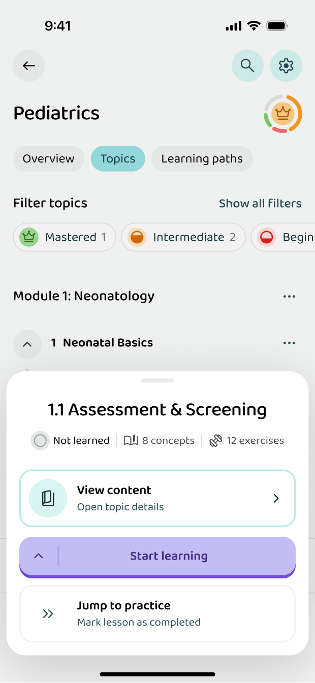 Starting a lesson inside Neonatology