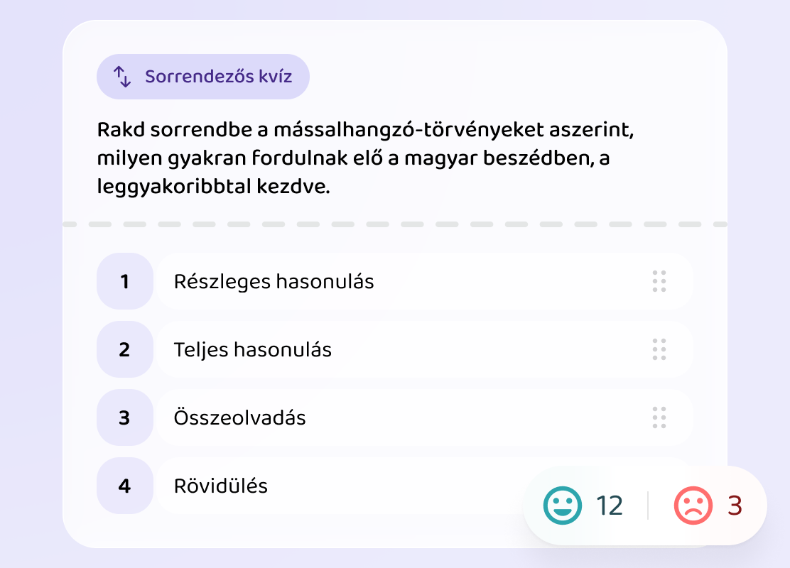 Sorrendezős kvíz a Voovo appban