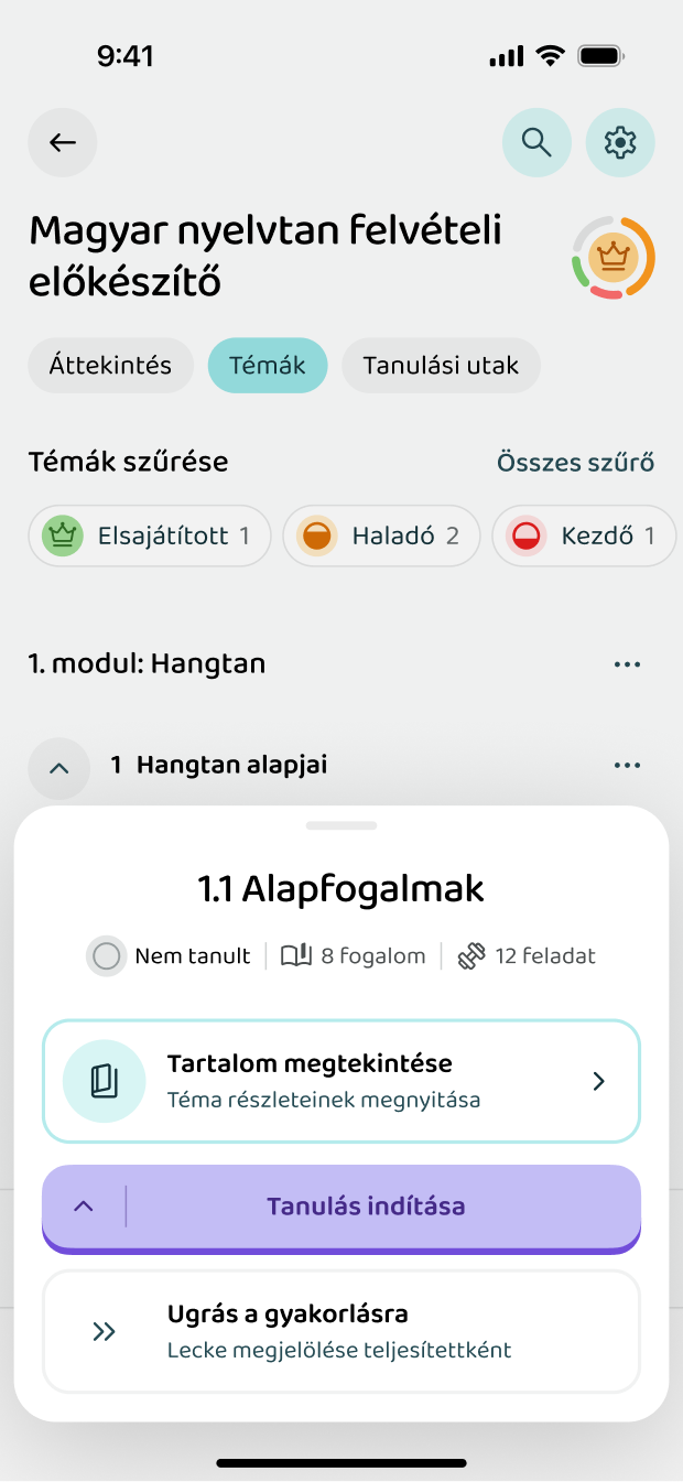 Lecke indítása egy témakörön belül