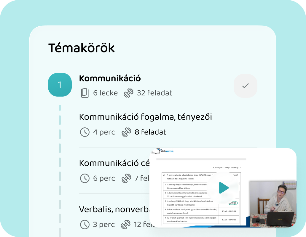 A kurzus témakörei és leckéi a Voovo appban